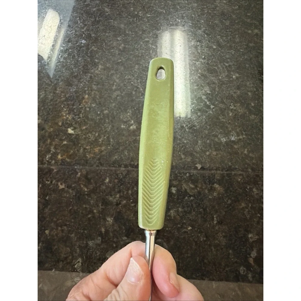 Vintage Foley 6-Tine Pastry Fork Stainless w/avocado Green Handle 11